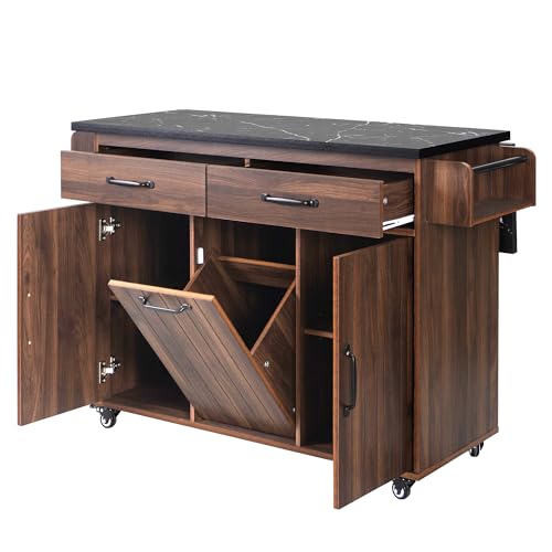 Farmhouse Kitchen Island with Drop Leaf, Barn Door and Power Outlet C3058