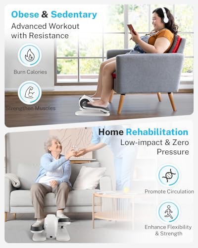 Under Desk Elliptical Leg Exerciser for Seniors, 3-in-1 Seated Pedal Machine with 10 Resistance Levels Z5447