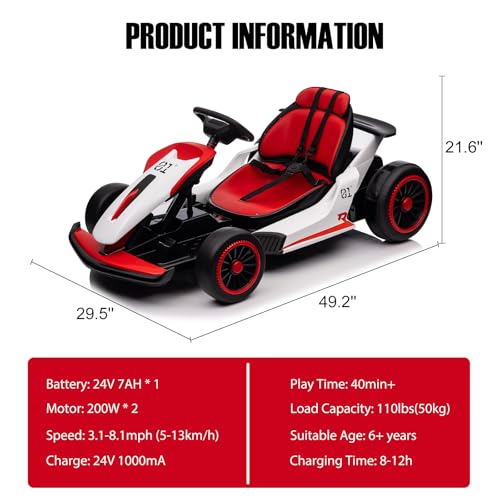 Electric Drift Kart for Kids, 2x200W Motor, 7AH Battery, Ages 6+ S301