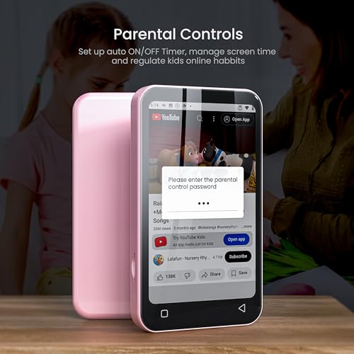 80GB Kids MP3 Player with Bluetooth, Parental Controls, WiFi, 4" Screen (Pink) X22066