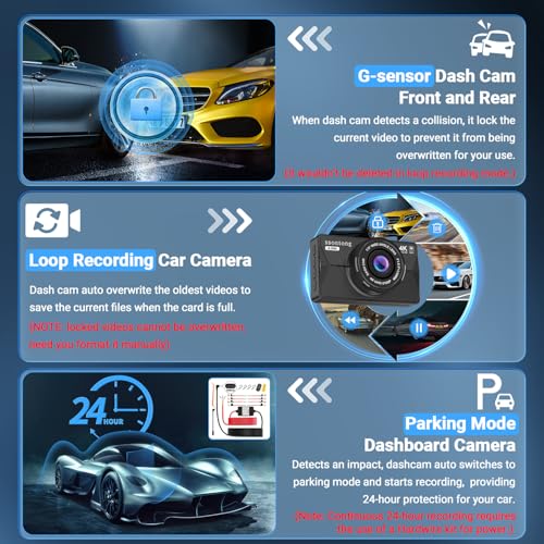 Dash Cam 1080P FHD with 32GB Card, Night Vision, 170° Wide Angle V8397