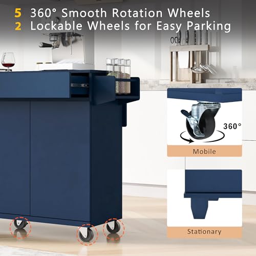 Large Kitchen Island with Drop Leaf, Rolling Cart, Power Outlet and Storage A3211