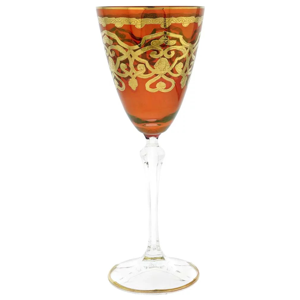 Set of Two Murano Glass Wine Glasses with 24K Gold Leaf J8271