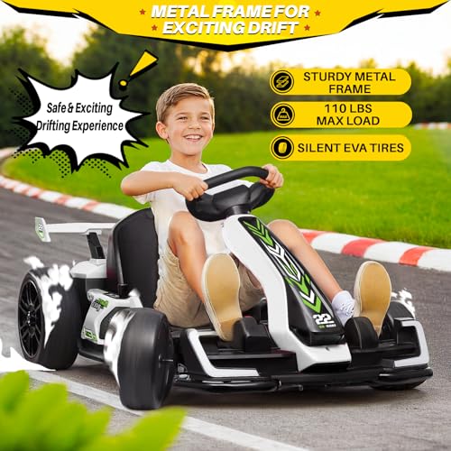 24V Kids Go Kart 300W Electric Drift Kart Outdoor Race Toy with 2X150W Motor, 7AH Battery K12878