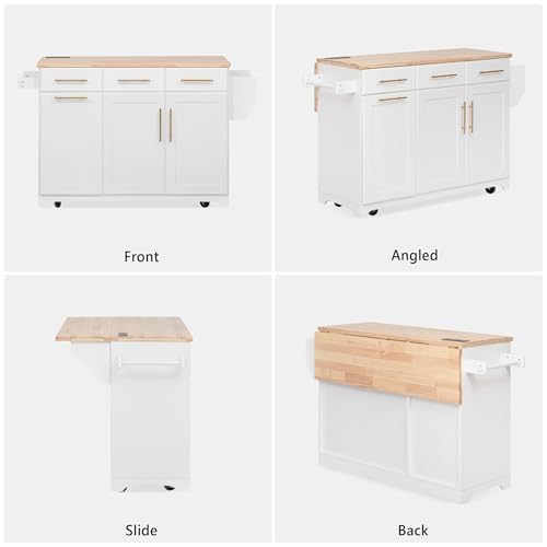 Farmhouse Kitchen Island with Drop Leaf, Barn Door and Power Outlet C3058