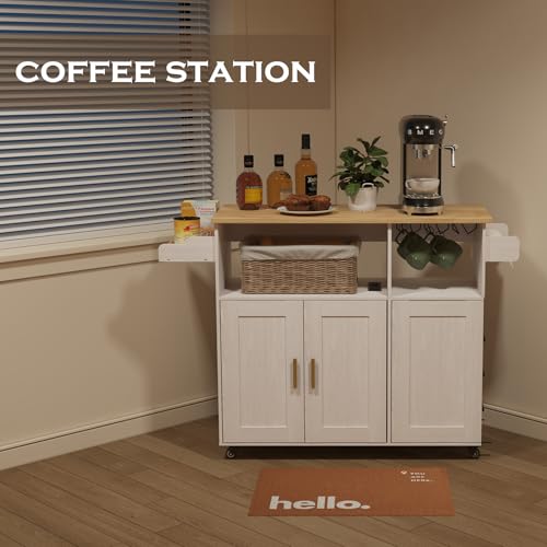 Rolling Kitchen Island Cart with Drop Leaf Countertop and Storage S311