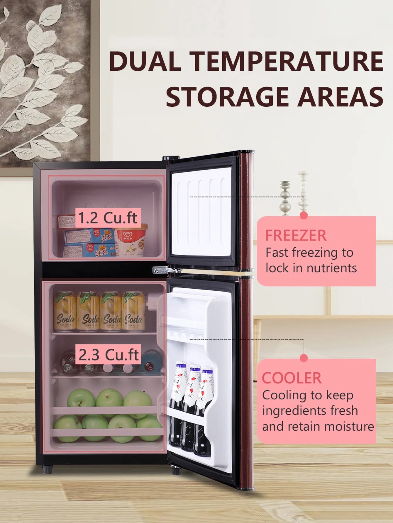 Mini Fridge with Freezer, 3.5 Cu.ft, Compact for Dorm or Office L605