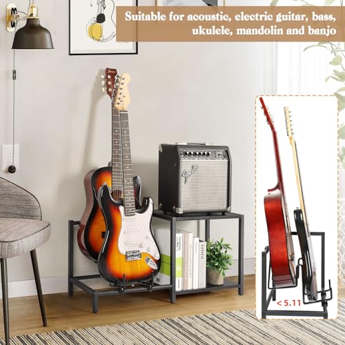 Guitar Rack, 3-Piece Floor Stand with Amp Support, Adjustable Holder for Multiple Instruments H140