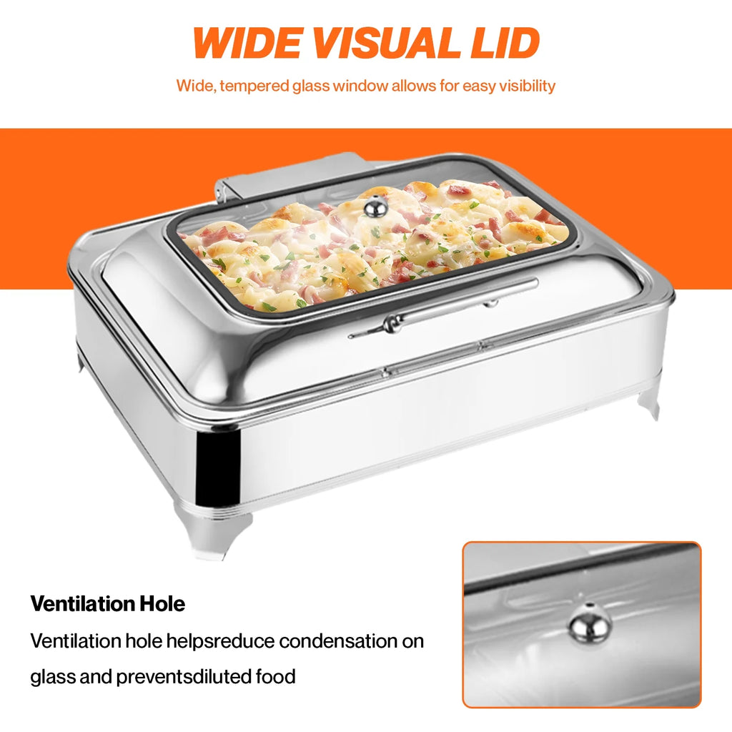 Electric Buffet Server Food Warmer with Glass Window, Adjustable Temp M849136