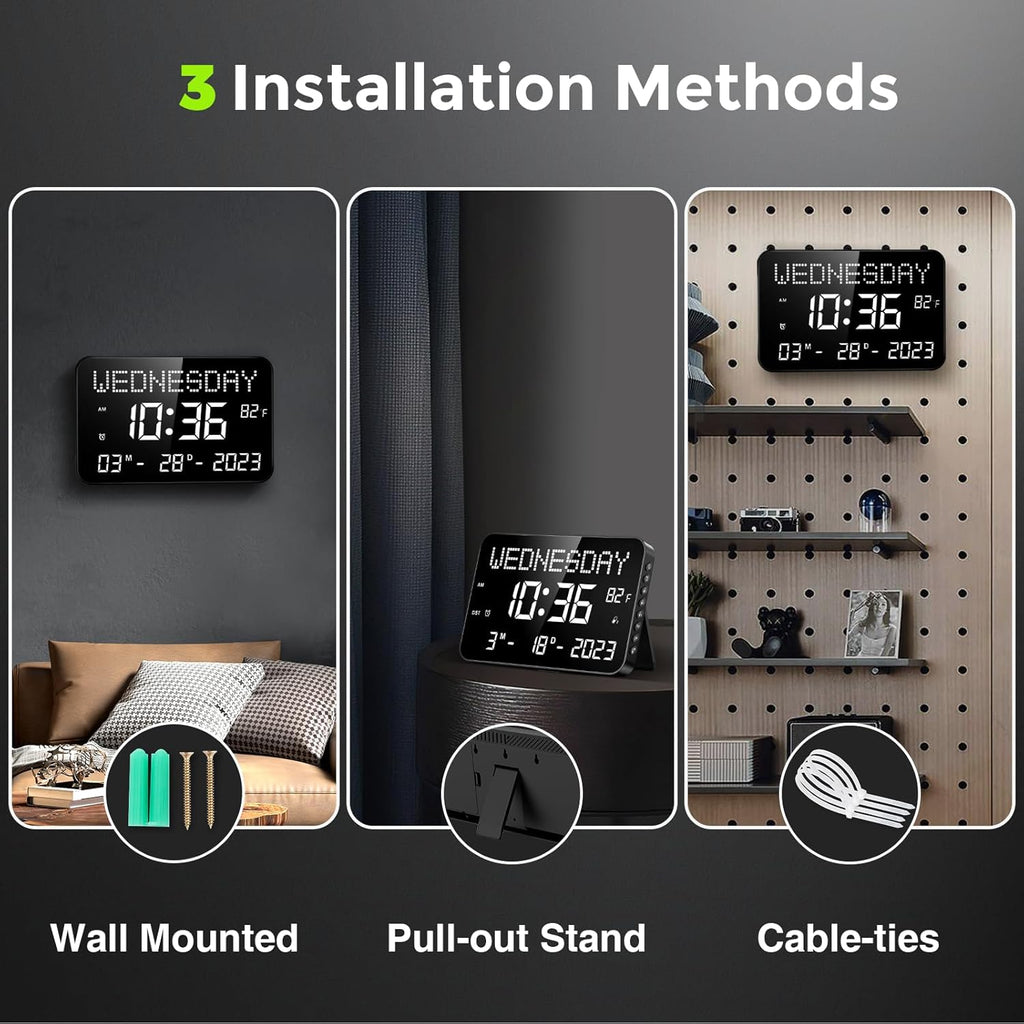 11.2" Digital Calendar Clock with Day and Date, Remote Control, 4 Alarms, Adjustable Dimmer Z657