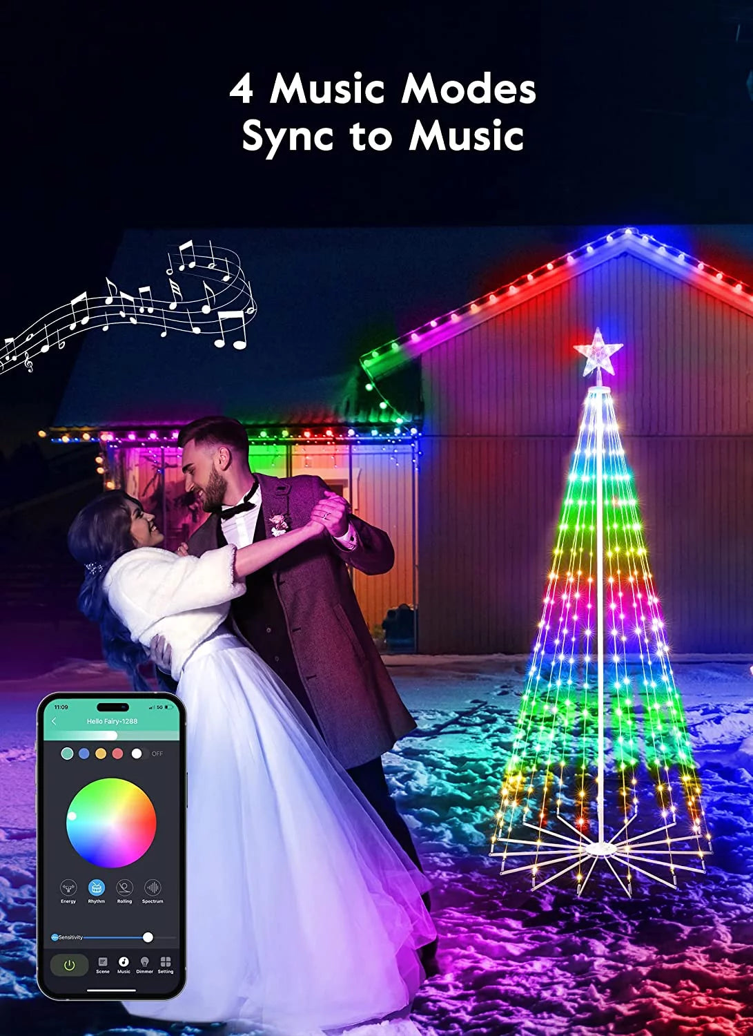 Smart Christmas Cone Tree LED Light, 6ft 265 LED Music Sync with Remote APP D332