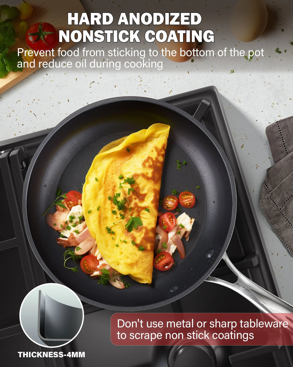 Nonstick Hard Anodized Cookware Set, 8-Piece Pots and Pans A591