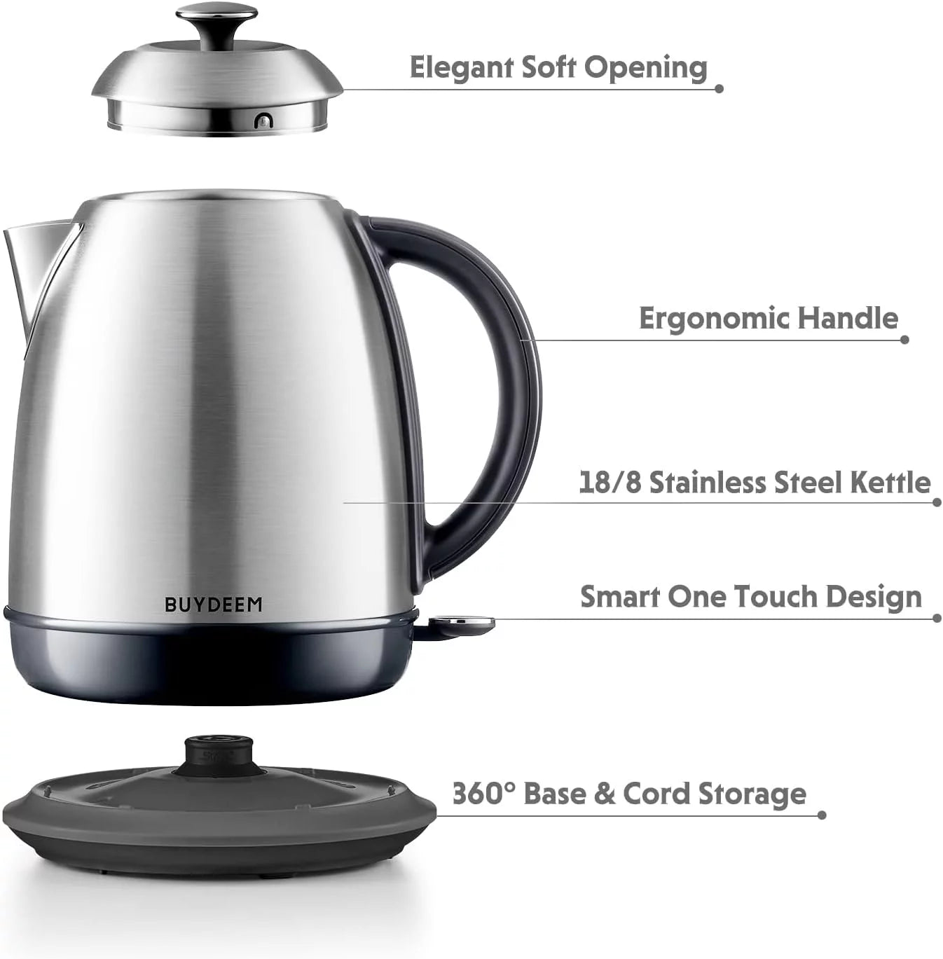 1.7L Stainless Steel Electric Kettle with Auto Shut-Off D4277
