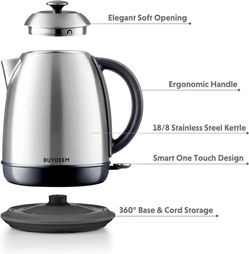 1.7L Stainless Steel Electric Kettle with Auto Shut-Off D4277