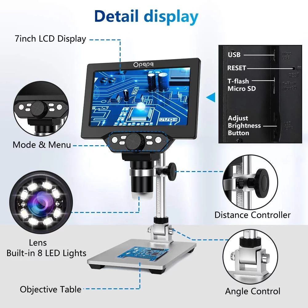 7" LCD Digital Microscope, 1200X Coin Microscope with 32GB Card, Soldering Microscope with 12MP Camera, LED Fill Lights, PC View M589689