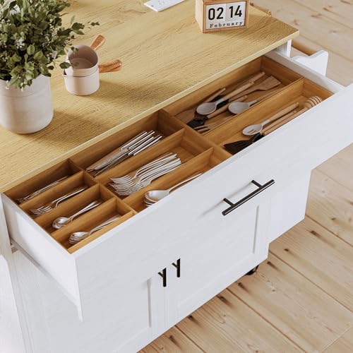 Kitchen Island with Storage, Rolling Cart with Drop Leaf and Charging Station H331