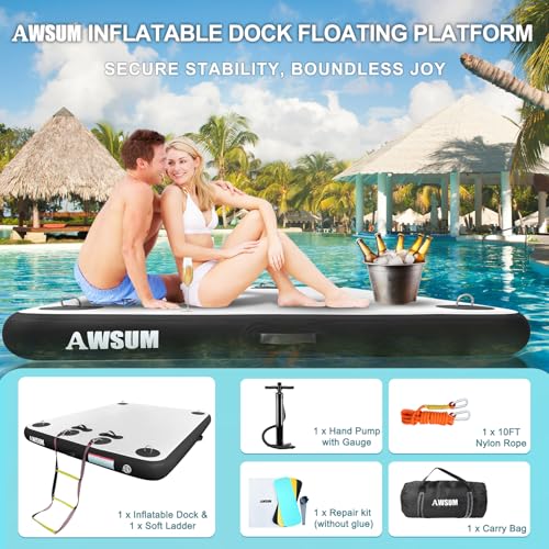 Inflatable Floating Dock Platform with Non-Slip Surface for Pool Beach Ocean B86969