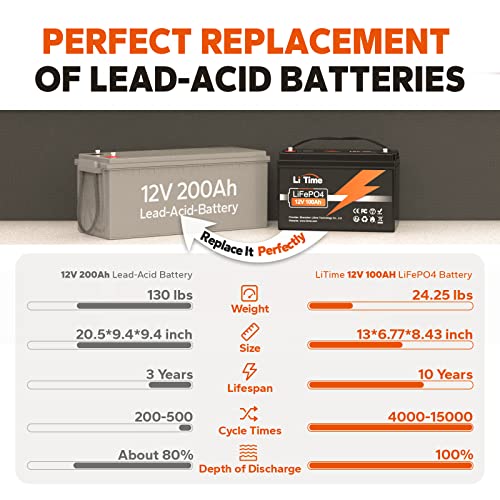 12V 100Ah LiFePO4 Battery with Built-in 100A BMS D2856