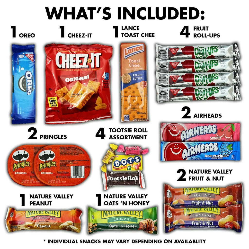 American Snack Variety Gift Box - 50 Pieces Chips, Cookies, Candy & Bars W370