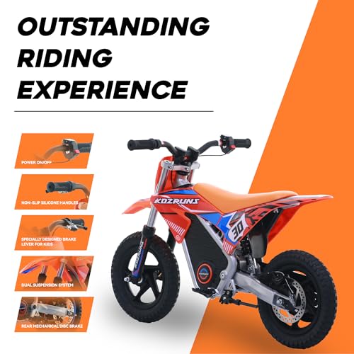 Electric Dirt Bike for Kids Aged 4-8, 350W Brushless Motor, 14'' Off-Road Tires, Blue Y255