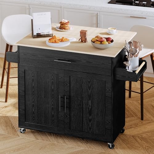 Kitchen Island with Storage, Rolling Cart with Drop Leaf and Charging Station H331