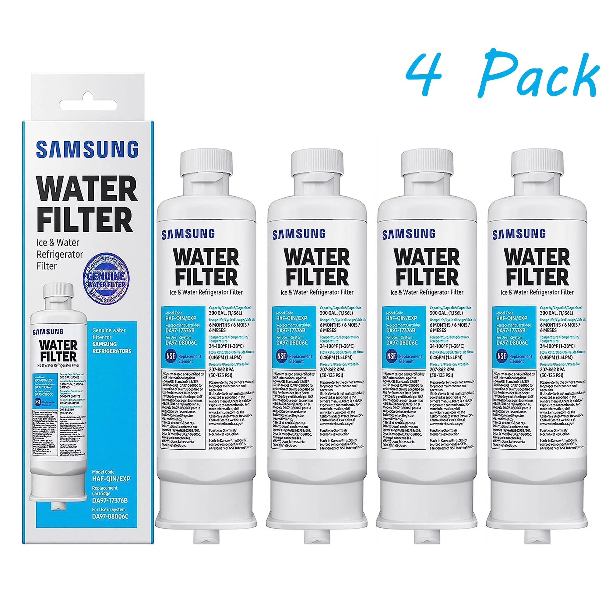 DA97-17376B HAF-QIN Refrigerator Water Filter DA97-08006C refrigerator filter replacement Pack of 4
