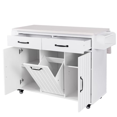 Farmhouse Kitchen Island with Drop Leaf, Barn Door and Power Outlet C3058