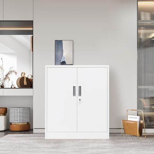 Locking Metal Storage Cabinet with Shelves and Doors, Black I112889