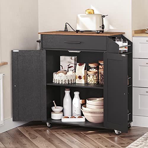 Kitchen Island with Power Outlet, Spice Rack and Drawer, Rolling Cart F495760
