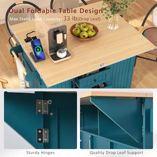 Foldable Kitchen Storage Island Cart with Drop Leaf Extensions and Wheels C5218