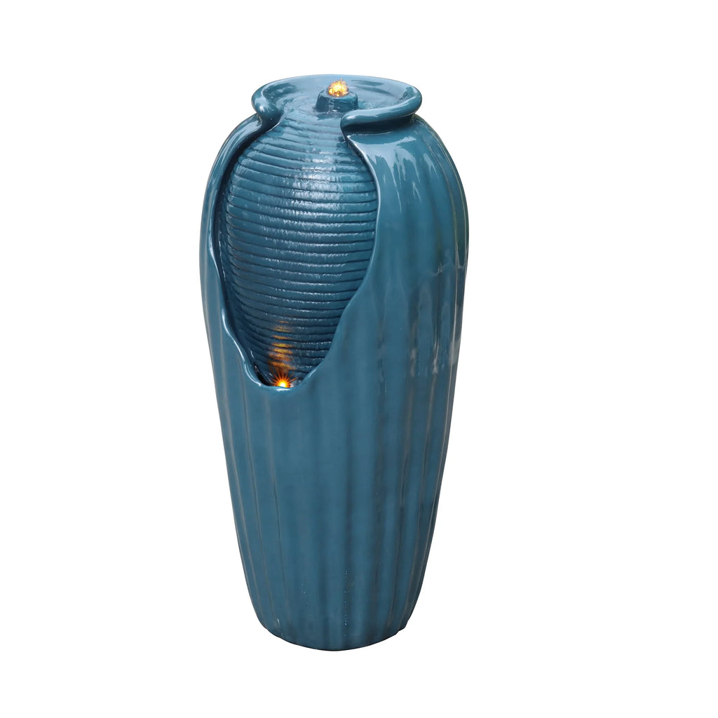 Glazed Contoured Vase Water Fountain with LED Lights for Backyard M17738