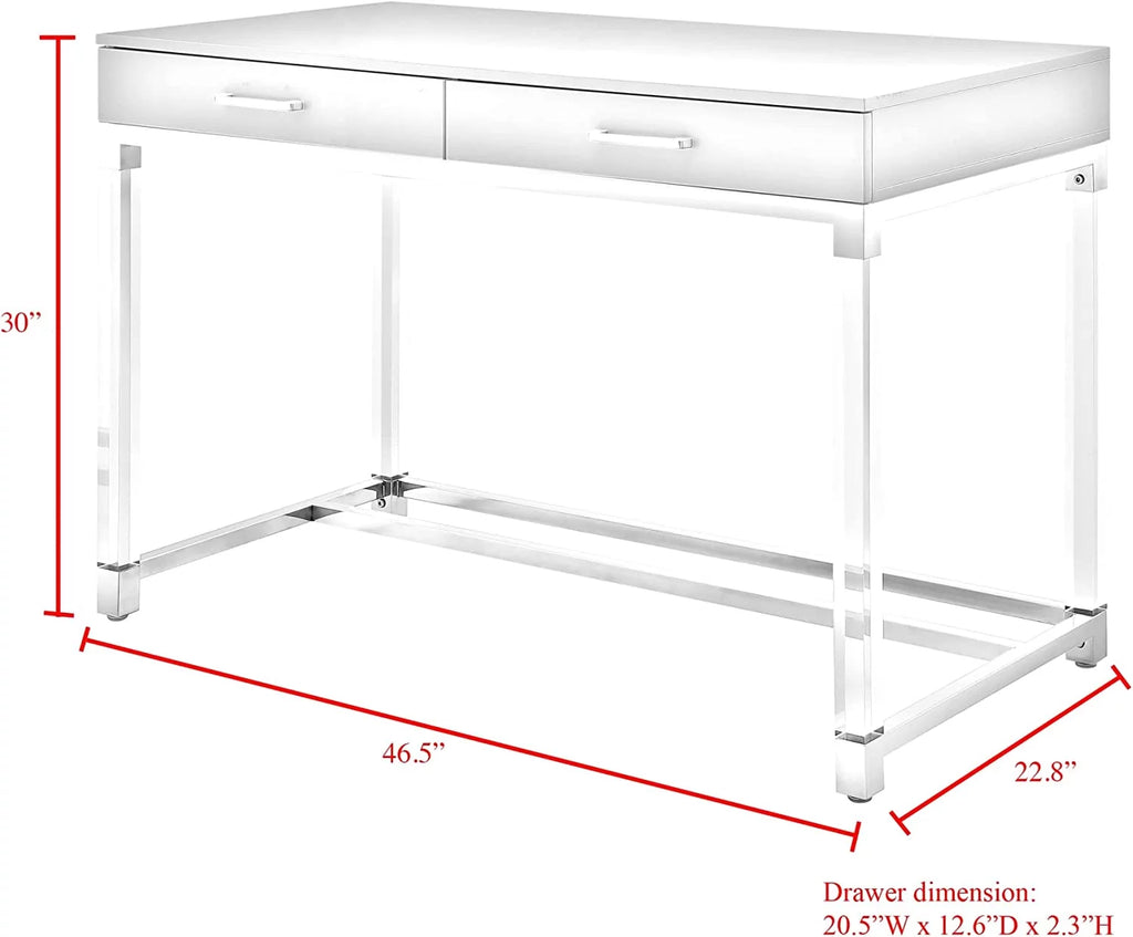 High Gloss 2 Drawers Writing Desk with Acrylic Legs and Chrome Base O46379