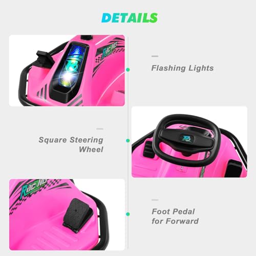 24V Electric Drifting Go Kart for Kids with Rotating Wheels, Pink D311017