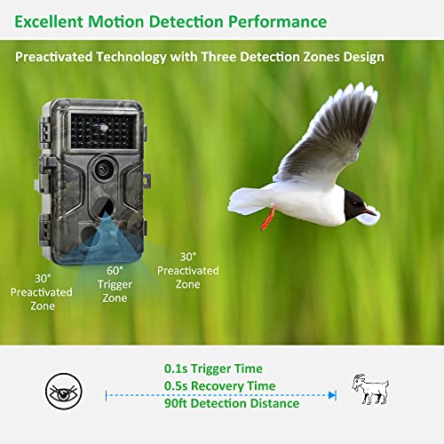 Trail Camera, 64MP 1296p, No Glow Night Vision, 100ft Range, Motion Activated Waterproof Y85186