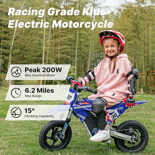 Electric Dirt Bike for Kids Aged 4-8, 350W Brushless Motor, 14'' Off-Road Tires, Blue Y255