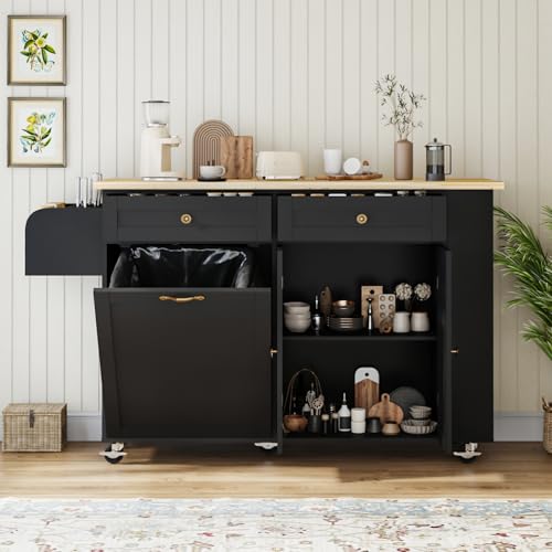 Movable Kitchen Island with Drop Leaf and Power Outlet Y932
