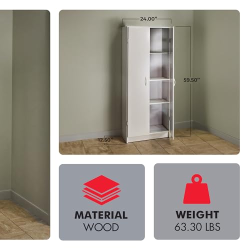 Pantry Cabinet with 2 Doors and Adjustable Shelves, White F51204