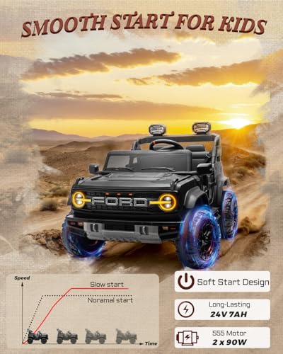 24V Ride on Car for Big Kids, 2 Seater with Remote Control, 4-Wheeler Suspension, 3 Speeds, LED Lights D981