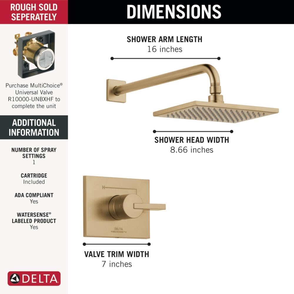 Single-Function Rain Shower Faucet Set with Handle, Champagne Bronze G1124