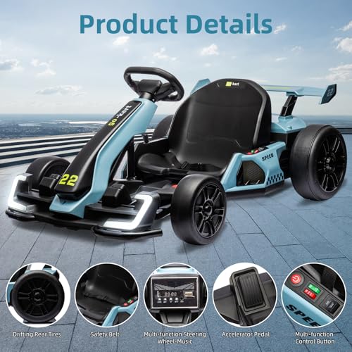 Electric Go Kart for Kids with Drift Function, Adjustable Seat, 8mph Y28704