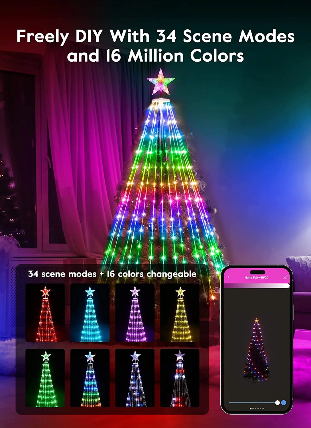 Smart Christmas Cone Tree LED Light, 6ft 265 LED Music Sync with Remote APP D332