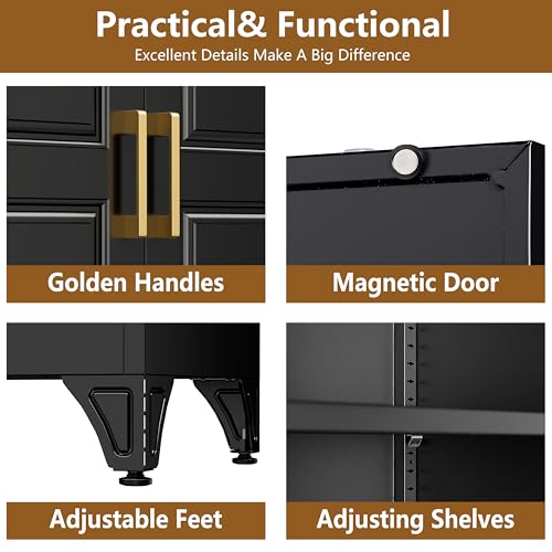 Tall Kitchen Storage Cabinet with Doors and Adjustable Shelves, Black Freestanding Cupboard J20442