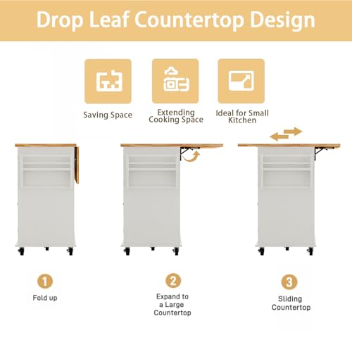 Movable Kitchen Island with Drop Leaf and Power Outlet Y932