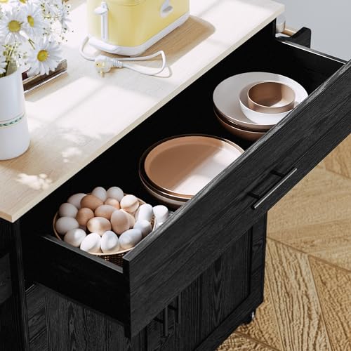 Kitchen Island with Storage, Rolling Cart with Drop Leaf and Charging Station H331