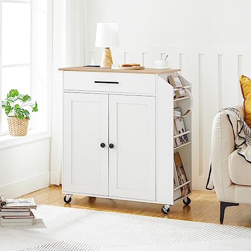 Kitchen Island with Power Outlet, Spice Rack and Drawer, Rolling Cart F495760