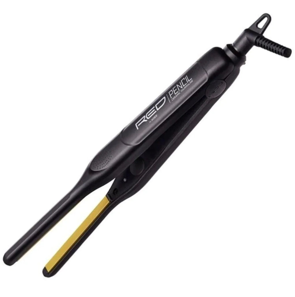 KISS USA Red 0.3" Ceramic Tourmaline Pencil Flat Iron Hair Straightener, Black