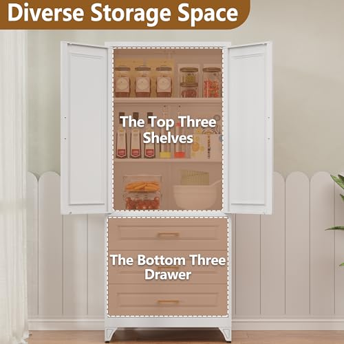 Tall Kitchen Storage Cabinet with Doors and Adjustable Shelves, Black Freestanding Cupboard J20442