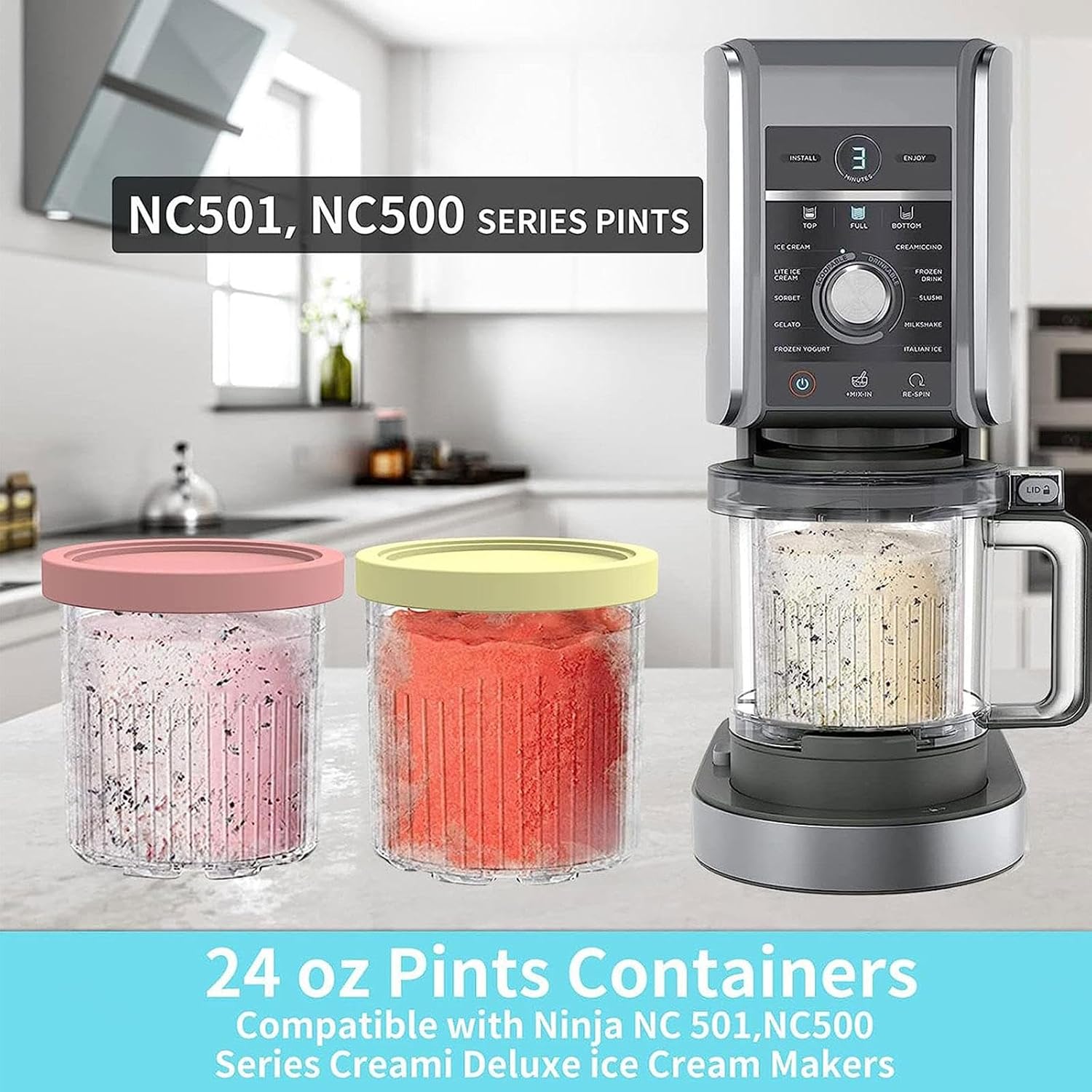 Ice Cream Maker Pints, 24 oz, BPA-Free, Dishwasher Safe J564135