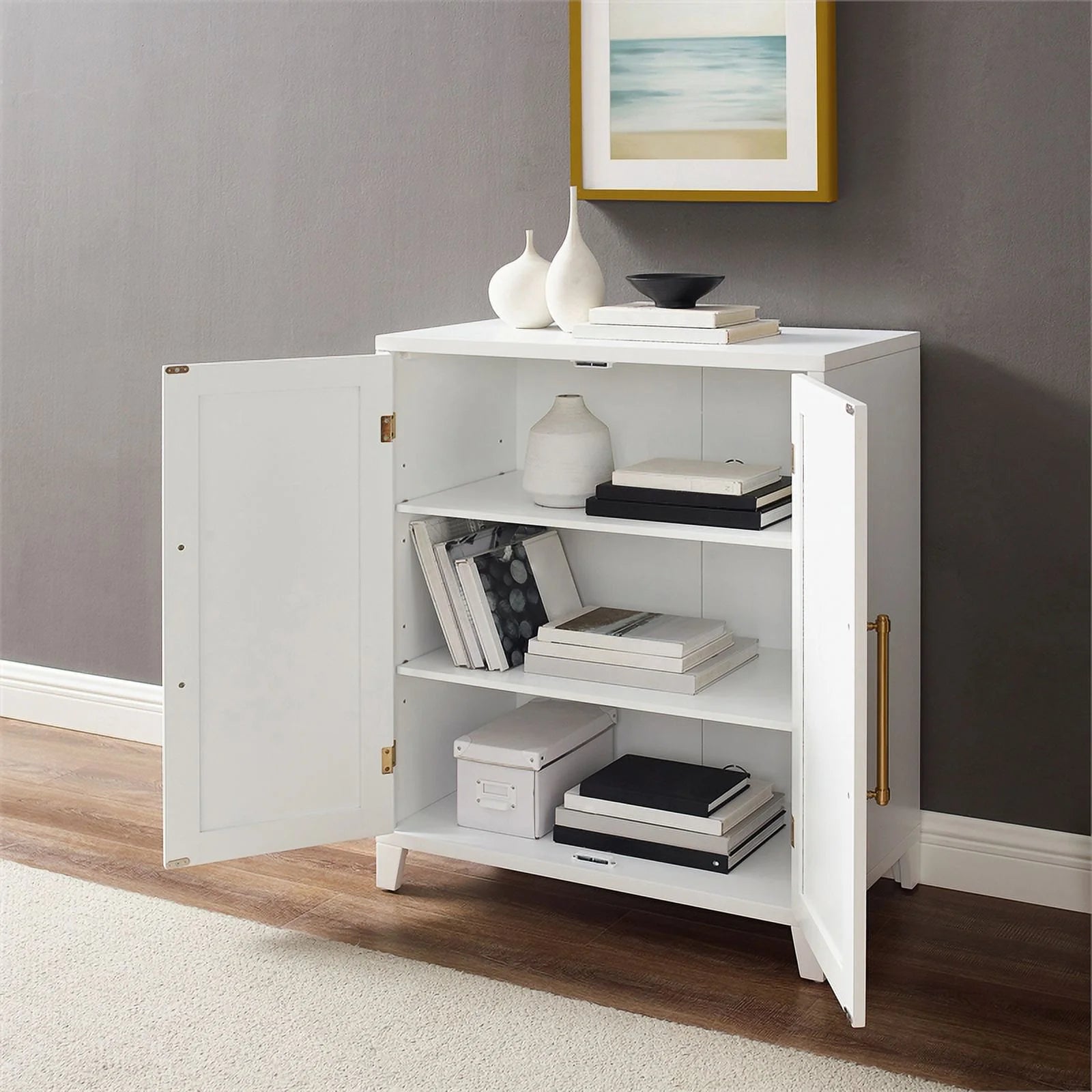 Stackable Wood Kitchen Pantry Storage Cabinet in White W4720