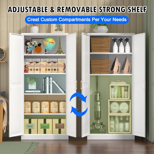 Tall Kitchen Storage Cabinet with Doors and Adjustable Shelves, Black Freestanding Cupboard J20442